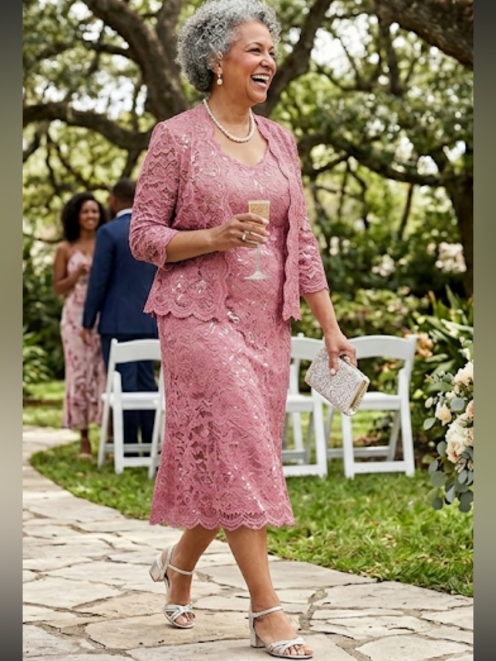 NWT SLNY Blush Pink Floral Lace Sequin 2-Piece Dress & Jacket Set Plus Size 22W